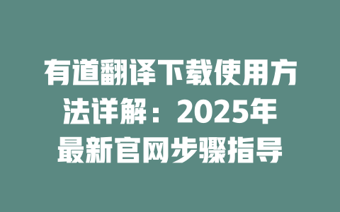 有道翻译下载使用方法详解：2025年最新官网步骤指导 二