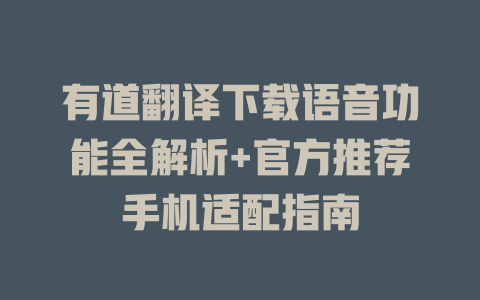 有道翻译下载语音功能全解析+官方推荐手机适配指南 二