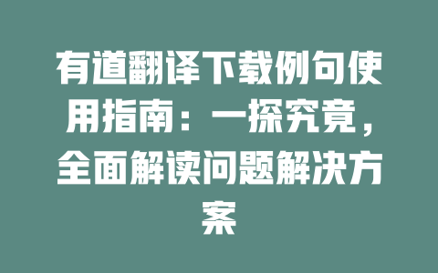 有道翻译下载例句使用指南：一探究竟，全面解读问题解决方案 二