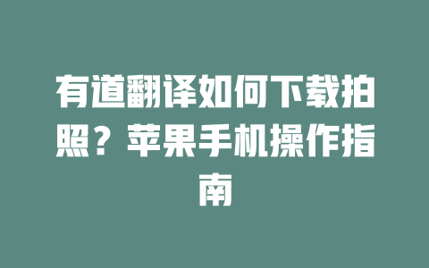 有道翻译如何下载拍照？苹果手机操作指南 二