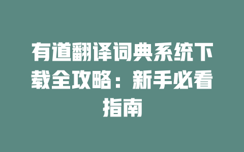 有道翻译词典系统下载全攻略:新手必看指南 有道翻译词典系统下载全攻略:新手必看指南 二