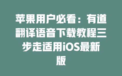 苹果用户必看:有道翻译语音下载教程三步走适用iOS最新版 苹果用户必看:有道翻译语音下载教程三步走适用iOS最新版 二