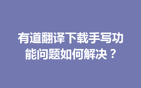 有道翻译下载手写功能问题如何解决？ 二