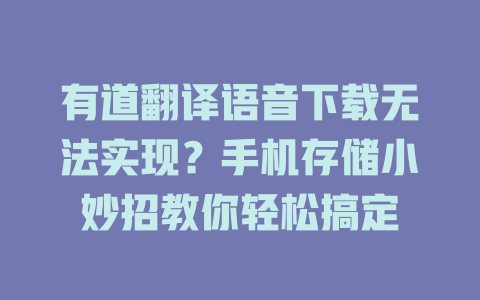 有道翻译语音下载无法实现？手机存储小妙招教你轻松搞定 二