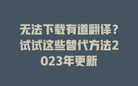 无法下载有道翻译？试试这些替代方法2023年更新 二
